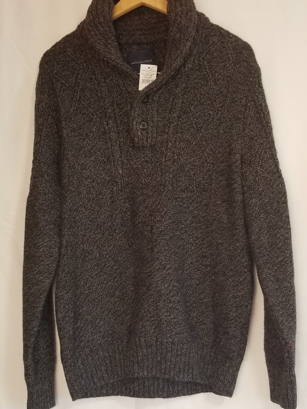 American Eagle Outfitters Shawl Collar Knit Sweater - Charcoal/Gray Sz L